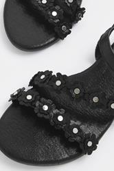 Black Ditsy Floral Sandals In Wide E Fit | Yours Clothing 5
