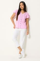 M&Co Petite Pink Ditsy Floral Cotton Frill Sleeve Blouse | M&Co 1