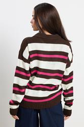 PixieGirl Petite Women's Brown Stripe Knitted Rugby Jumper | PixieGirl 3