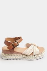 Brown Raffia Espadrille Wedge Heel Sandals In Extra Wide EEE Fit | Yours Clothing 3
