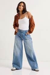 PixieGirl Petite Women's Blue Seam Front Wide Leg Jeans | PixieGirl 1