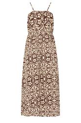 PixieGirl Petite Women's Brown Tile Print Midi Dress | PixieGirl  2