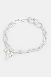 Silver Tone Heart Polished Charm Bracelet | Yours Clothing 2