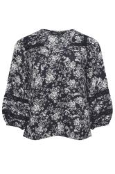 M&Co Petite Black Damask Print Lace Insert Top | M&Co 5