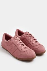 Pink Faux Suede Stripe Trainers In Extra Wide EEE Fit