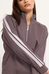PixieGirl Petite Women's Purple Stripe Quarter Zip Sweatshirt | PixieGirl 5