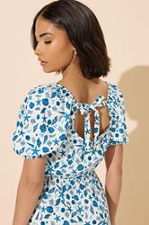 PixieGirl Petite Women's White Seashell Graphic Puff Sleeve Midi Dress | PixieGirl 5