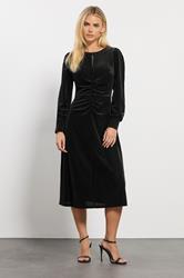 M&Co Petite Black Ruched Front Velvet Dress | M&Co 3