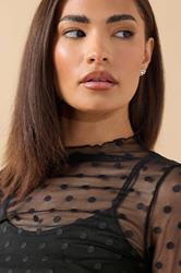 PixieGirl Petite Women's Black Spot Mesh Long Sleeve Top | PixieGirl 4