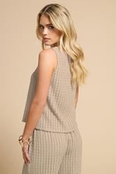 PixieGirl Petite Women's Natural Brown Tie Front Crochet Top | PixieGirl 3