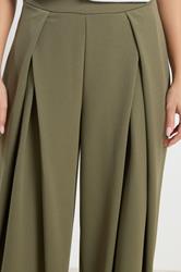 PixieGirl Petite Women's Khaki Brown Wrap Pleated Wide Leg Trousers | PixieGirl  4