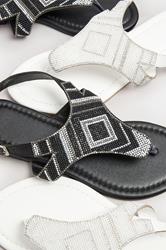 Black Embellished T-Bar Sandals In Wide E & Extra Wide EEE Fit | Yours Clothing 6