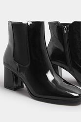 Black Patent Block Heel Chelsea Boots In Wide E Fit | Yours Clothing 4