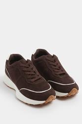 Chocolate Brown Faux Suede Runner Trainers In Extra Wide EEE Fit