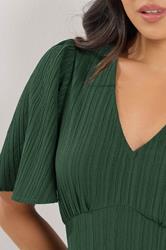 PixieGirl Petite Women's Dark Green Crinkle Tiered Midi Dress | PixieGirl 4
