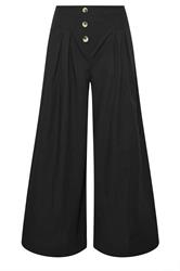 PixieGirl Petite Women's Black Button Wide Palazzo Trousers | PixieGirl 5