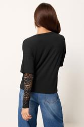 PixieGirl Petite Women's Black Lace Sleeve T-Shirt | PixieGirl 2