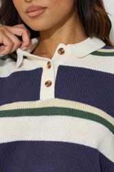 PixieGirl Petite Women's Navy Blue Stripe Rugby Jumper | PixieGirl 4