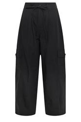 PixieGirl Petite Black Poplin Cotton Cargo Barrel Leg Trousers