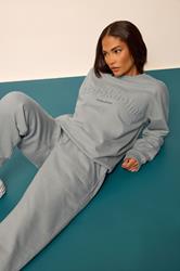 PixieGirl Petite Women's Grey 'Stockholm' Slogan Embossed Sweatshirt | PixieGirl 1