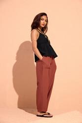 PixieGirl Petite Women's Red Linen Barrel Trousers | PixieGirl 3
