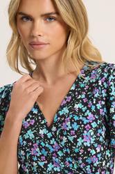 M&Co Petite Black Ditsy Print Wrap Blouse | M&Co 4