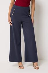 M&Co Petite Navy Blue Military Button Trousers | M&Co 1