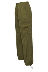 PixieGirl Petite Women's Khaki Green Cuffed Cotton Cargo Trousers | PixieGirl 6