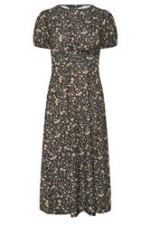 PixieGirl Petite Women's Brown Ditsy Floral Tea Dress | PixieGirl 1