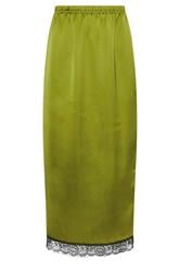 PixieGirl Petite Olive Green Lace Hem Satin Maxi Skirt