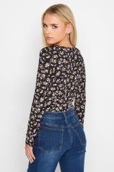 Petite Black Ditsy Floral Print Bodysuit | PixieGirl 3