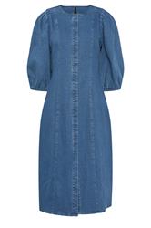 PixieGirl Petite Women's Mid Blue Puff Sleeve Midi Dress | PixieGirl 2