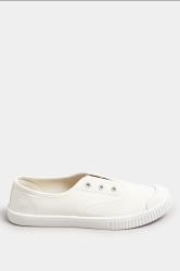 Cream Canvas Slip On Trainers In Wide E Fit | Yours Clothing 3