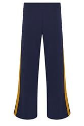 PixieGirl Petite Women's Navy Blue & Yellow Side Stripe Trousers | PixieGirl 1