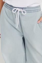 PixieGirl Petite Women's Light Blue Washed Denim Pull-On Wide Leg Jeans | PixieGirl 4