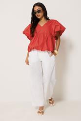 PixieGirl Petite Women's Red Cotton Puff Sleeve Top | PixieGirl 1