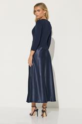 PixieGirl Petite Navy Blue Satin Skirt Maxi Dress | PixieGirl 3