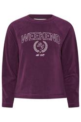 PixieGirl Petite Burgundy Red 'Weekend' Slogan Fleece Lounge Top