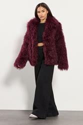 PixieGirl Petite Women's Burgundy Red Mongolian Faux Fur Jacket | PixieGirl 3
