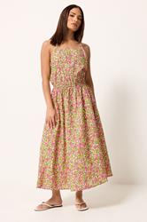 PixieGirl Petite Women's Pink Floral Midi Dress | PixieGirl 1