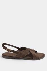 Brown Faux Suede Cross Over Strap Sandals In Wide E Fit | Yours Clothing 2