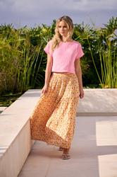 PixieGirl Petite Women's Orange Ditsy Floral Tiered Maxi Skirt | PixieGirl 1