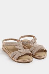 Rose Gold Diamante Twisted Front Sandals In Extra Wide EEE Fit | Yours Clothing 1