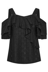 PixieGirl Black Broderie Anglaise Wrap Cold Shoulder Top | PixieGirl 6