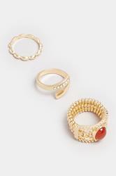 3 PACK Gold Tone Stone Ring Set | Yours Clothing 2
