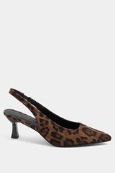 Brown Leopard Faux Suede Sling Back Heels In Wide E Fit | Yours Clothing 2