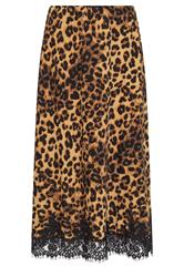 STAR Brown Leopard Lace Trim Satin Skirt