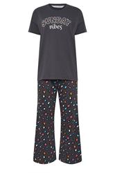 PixieGirl Petite Women's Navy Blue Sunday Vibes Slogan Pyjama Set
