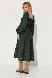 PixieGirl Petite Women's Green Crinkle Check Tiered Dress | PixieGirl 4