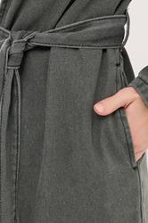 PixieGirl Petite Women's Grey Wash Denim Longline Trench Coat | PixieGirl 5